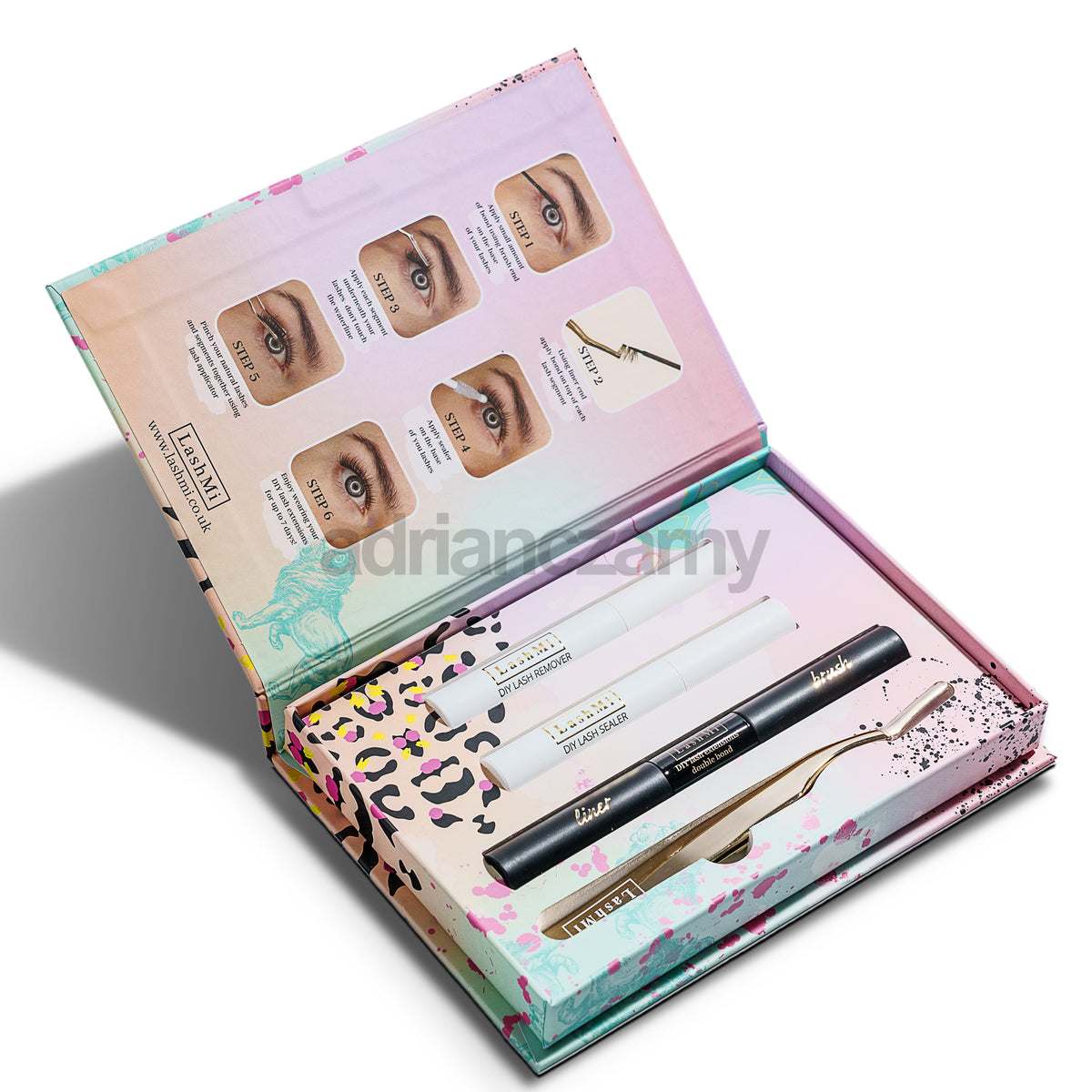 Zestaw akcesoriów i produktów do aplikacji rzęs