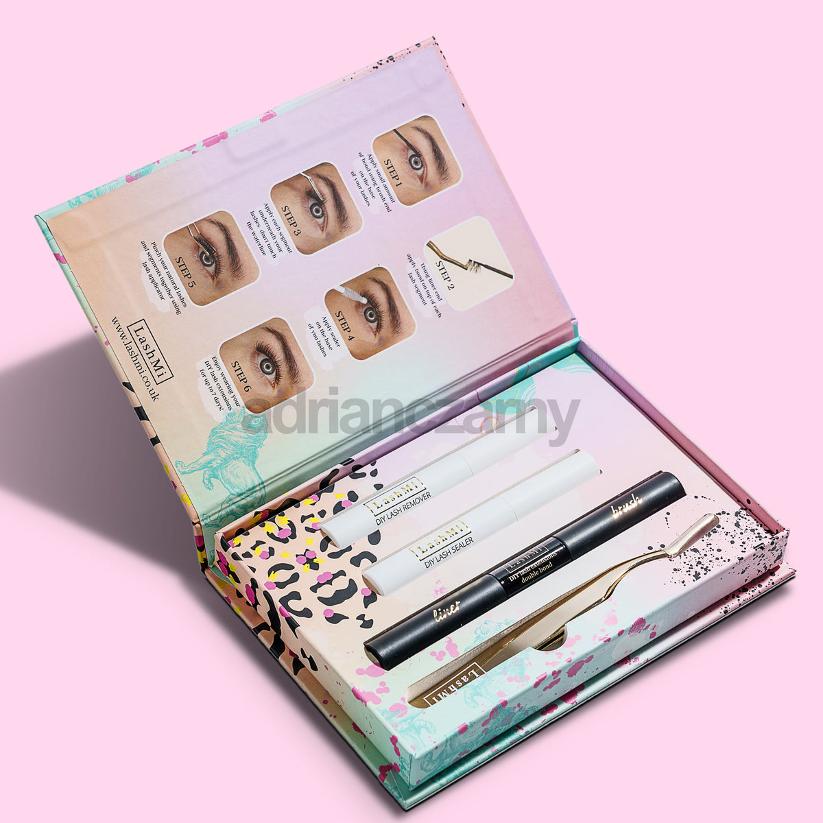 Zestaw akcesoriów i produktów do aplikacji rzęs