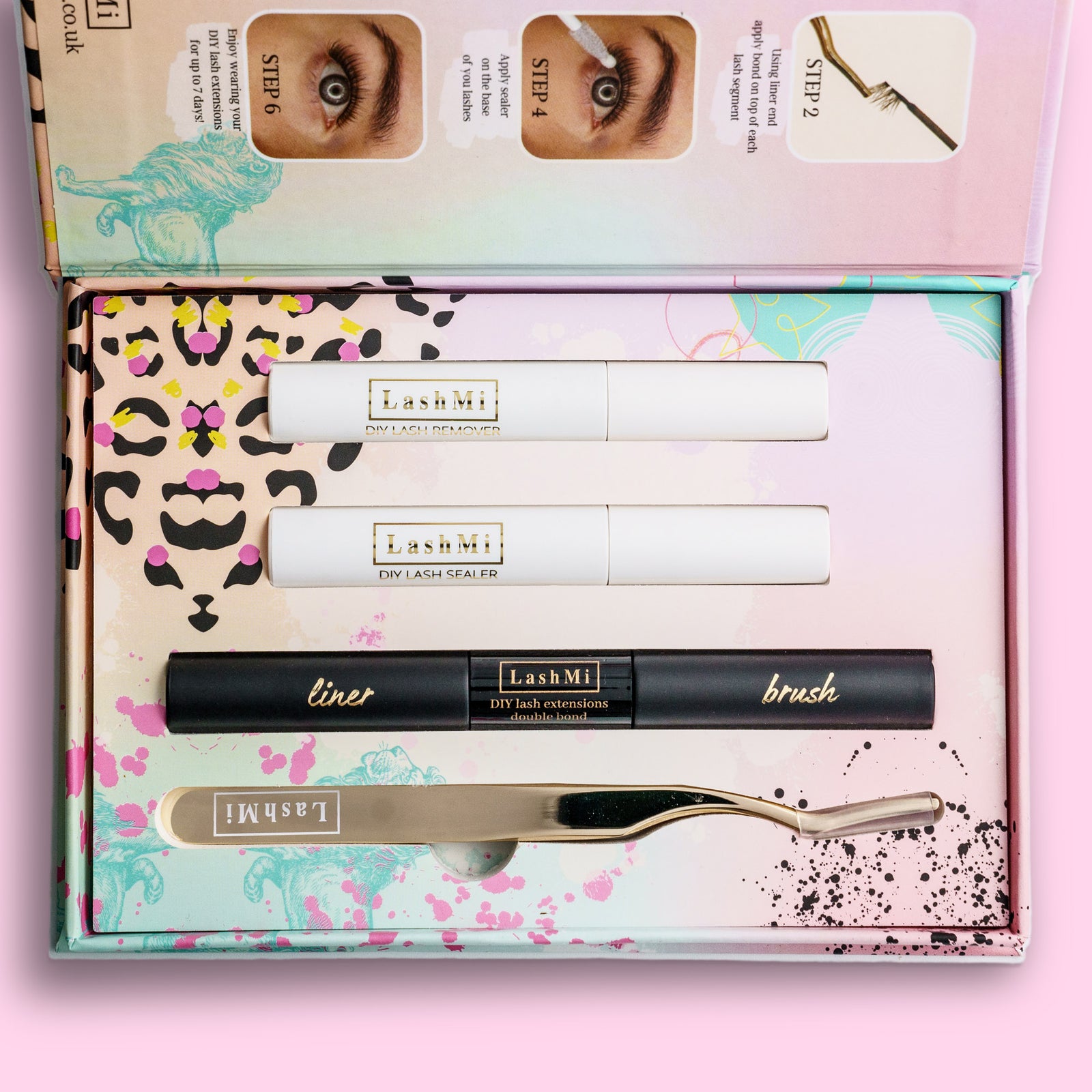 Zestaw akcesoriów i produktów do aplikacji rzęs