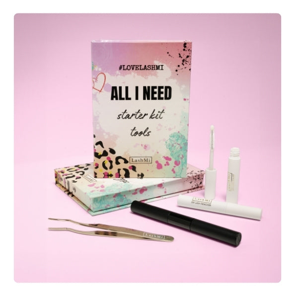 Zestaw akcesoriów i produktów do aplikacji rzęs